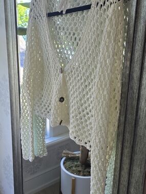 debut Cream Open-Knit Button Front Cardigan